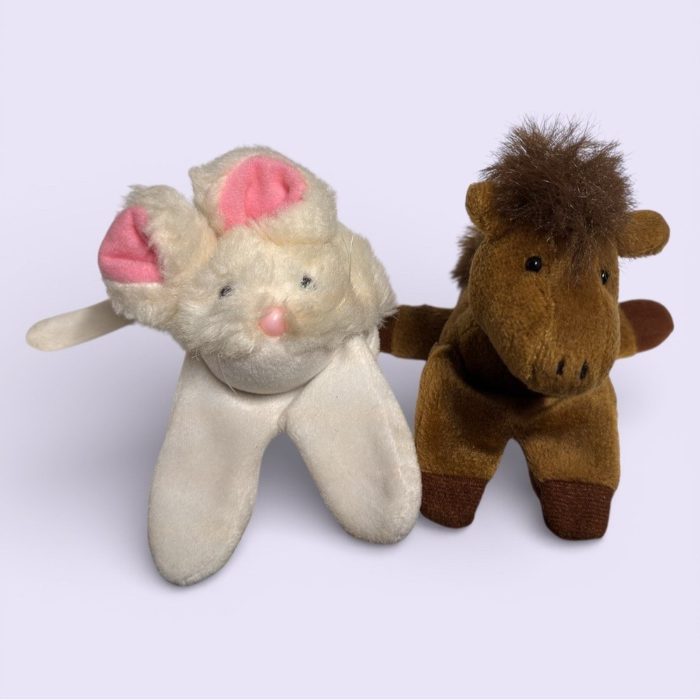 2 Finger Puppets Lot White Mouse &‎ Brown Horse Mary Meyer / Oriental Trading